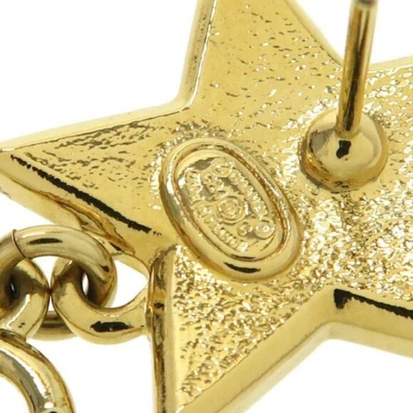 CHANEL CC Logos Black Star Drop Stud Earrings Gold Tone C24C Auth - Picture 7 of 9
